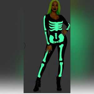 Leg Avenue In The Dark Skeleton Catsuit‎ Halloween  Dress Costume Small 1008